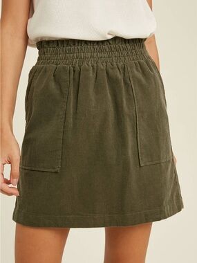 Wishlist - Olive Green Elastic Waist Corduroy Skirt